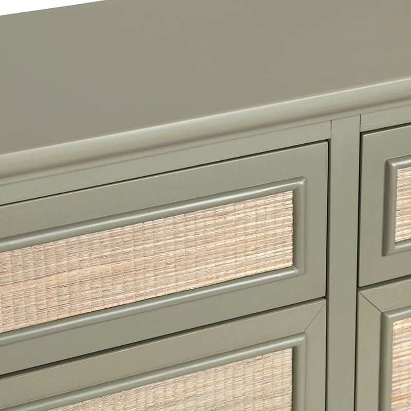 72 in. Green Solid Wood 2 Drawer 4 Door Media Credenza_Sideboard