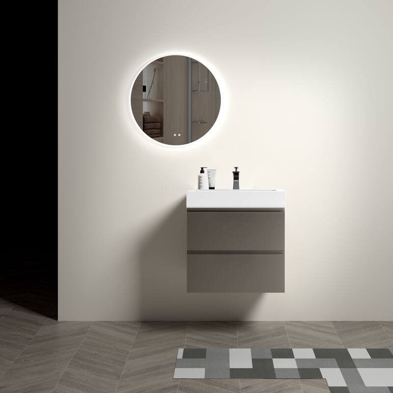 Modern 30" Alice Floating Bathroom Vanity with Rosewood Finish, Handle-Free Design, Silent Soft-Closing Drawers