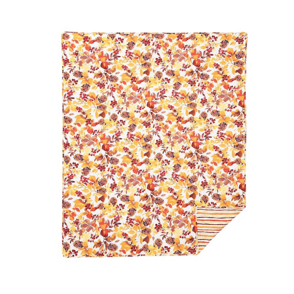 Cordelia Quilted Fall Leaves Watercolor Throw Blanket