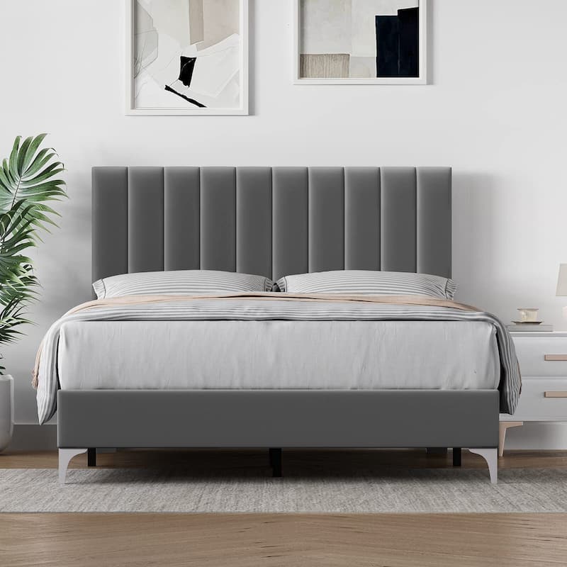 Bed Frame with Adjustable Headboard - Grey_Full - Full