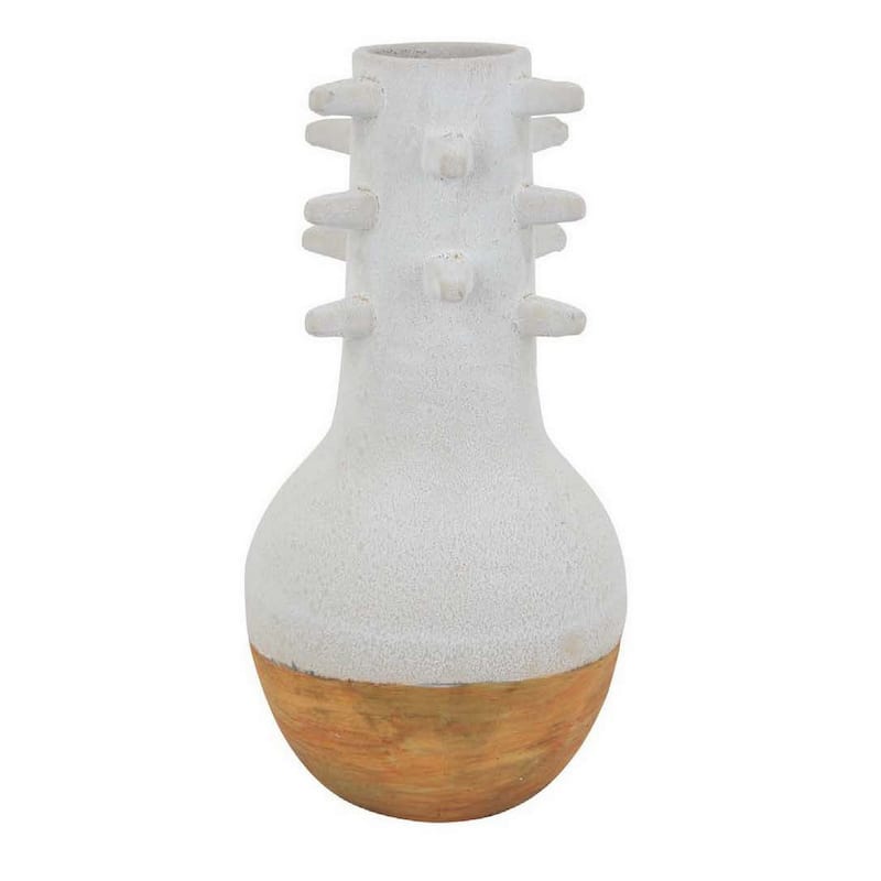 Enya Flower Vase, Spiked Narrow Neck, Brown White Ceramic, 15 Inch