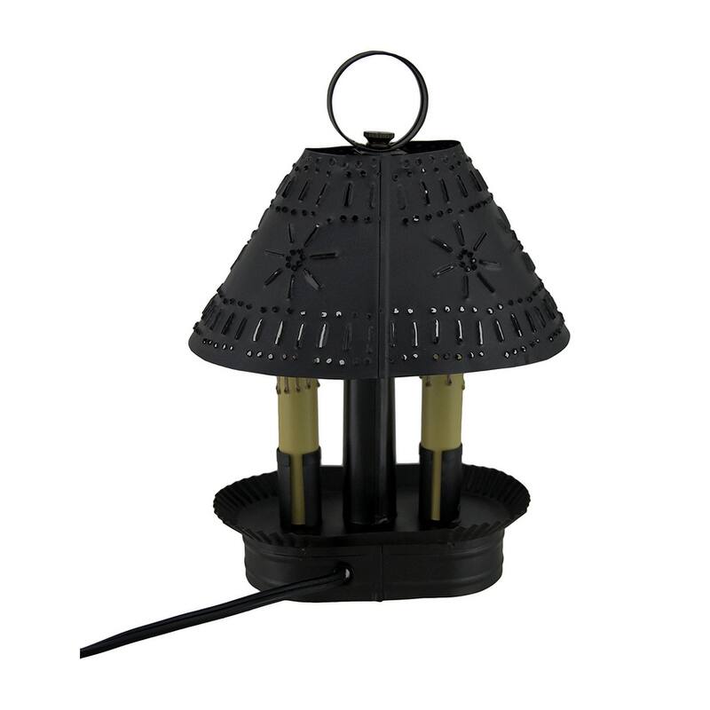Smokey Black Finish 2 Light Punched Tin Accent Lamp - 11.5 X 8 X 6 inches