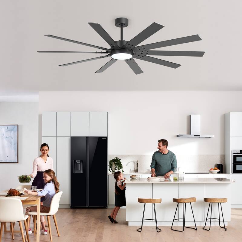72" Integrated LED Windmill Large Ceiling Fan with Light and Remote(10 Reversible Blades)