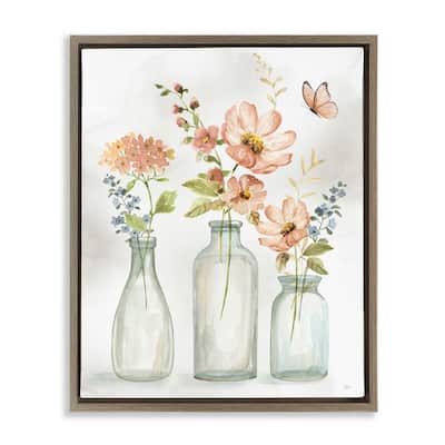 Stupell Butterfly & Pink Florals Framed Floater Canvas Wall Art Design by Nan