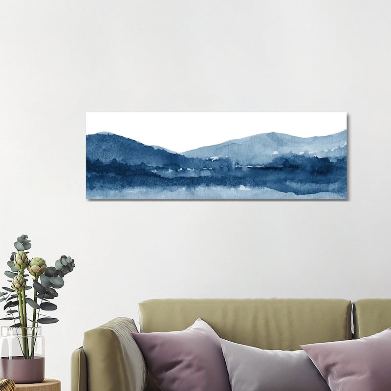 iCanvas "Watercolor Landscape XI Navy Blue - Panoramic" by Nouveau Prints Canvas Print - 16x48x1.5