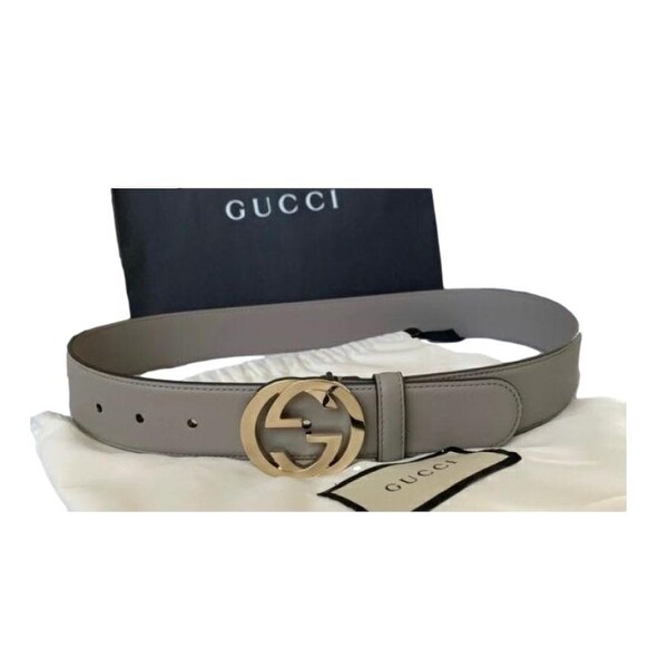 Gucci Storm Grey Gold Toned Hardware Interlocking G Buckle Belt 546386 ...