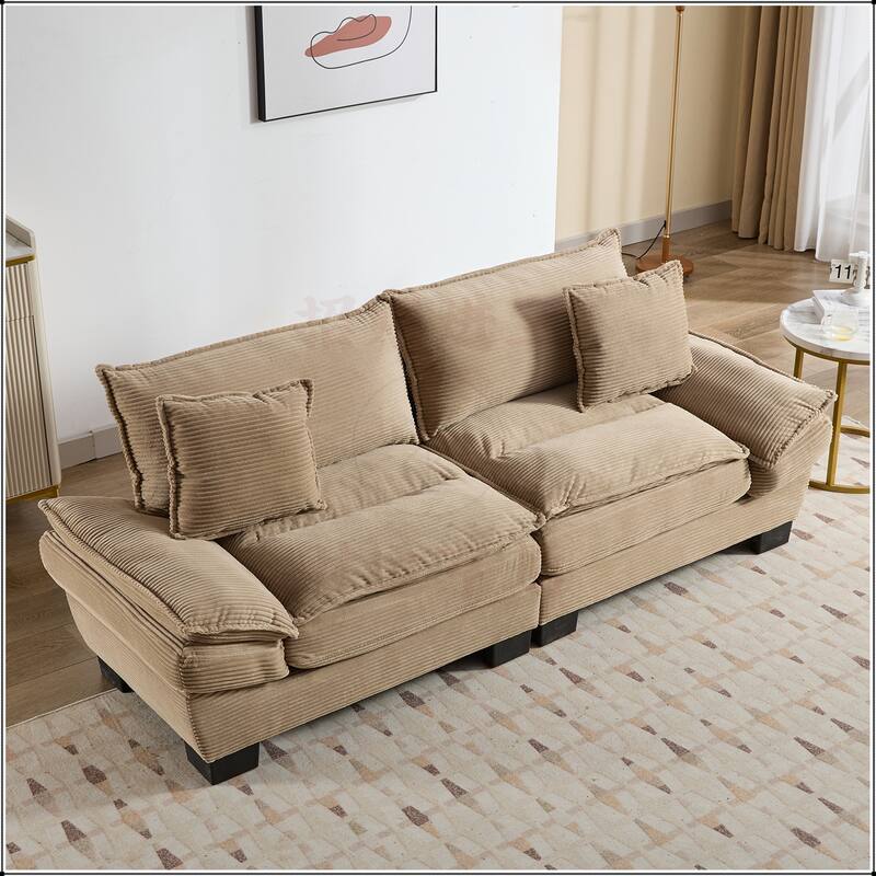 Corduroy Sofa Sleeper with Pillows