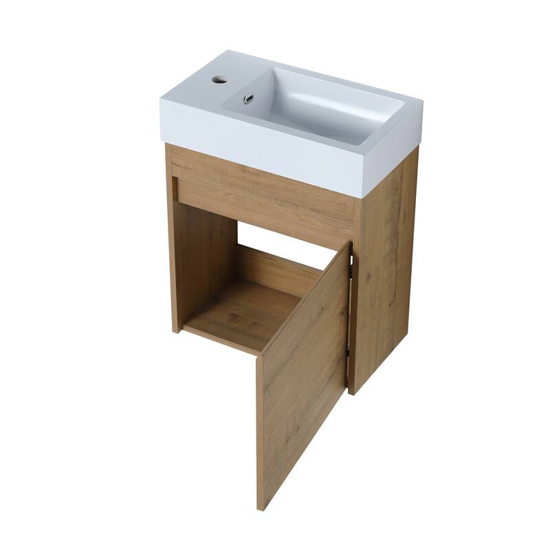 GDFStudio - Ellis Modern 18" Floating Wall-Mounted Bathroom Vanity with White Resin Sink
