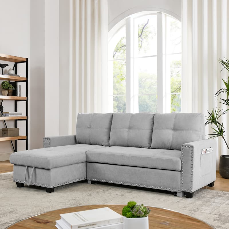 Classic and Cozy L-shape Pull-out Sleeper Sectional Sofa