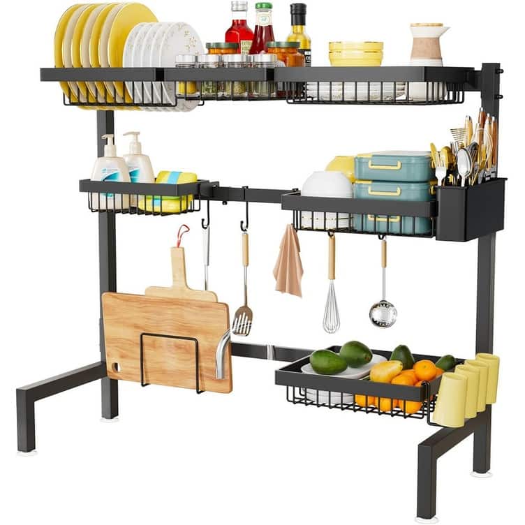 Large Stainless Steel Dish Drying Rack with Utensil Holder