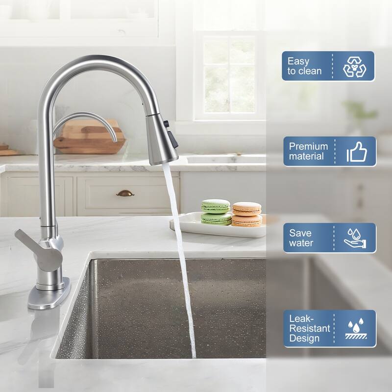 WOWOW 3 Function Pull Down Sprayer kitchen Faucet with Filter Spout