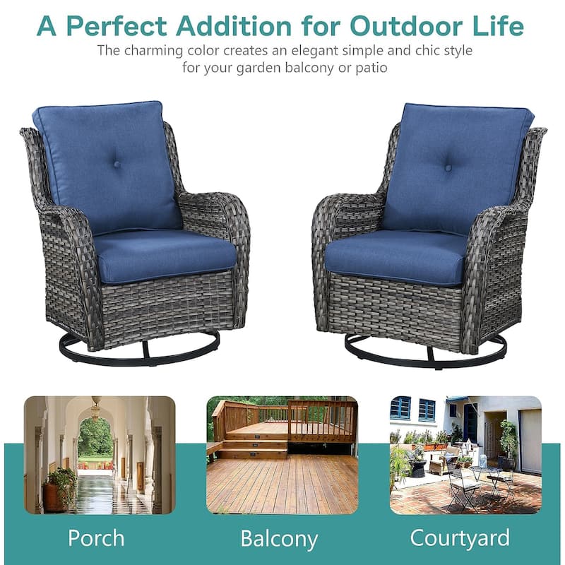 Pocassy 7PCS Outdoor Sofa Swivel Chairs with Fire Pit Table