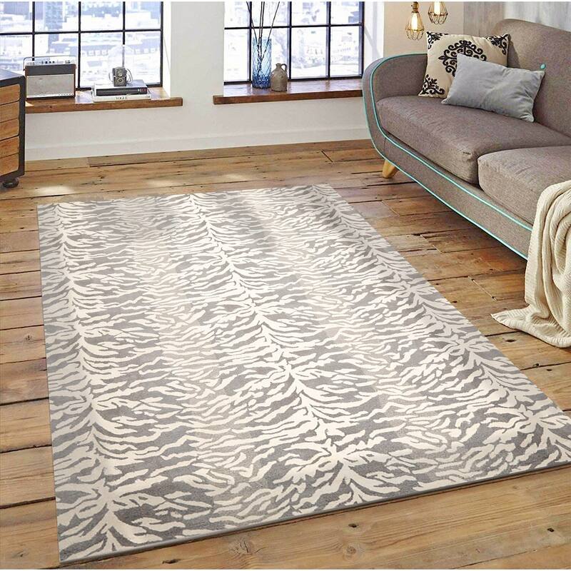 Hand Tufted 100% Wool Animal Print Oriental Area Rug Ivory Color