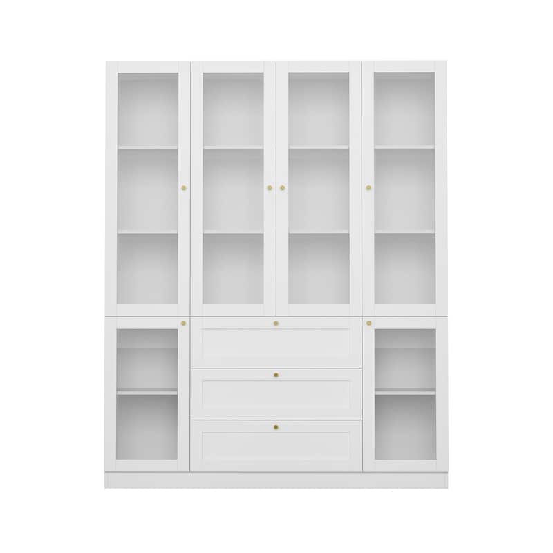 Kitchen Pantry Storage Cabinet with Hutch &Glass Doors & 3 Drawers - 78.7"H
