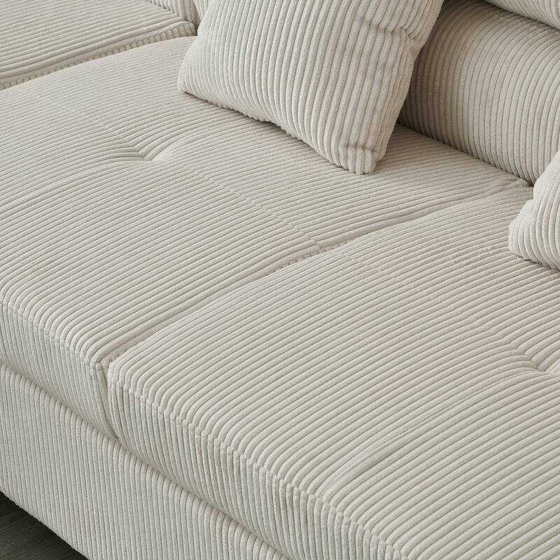 104.3" Pull Out Corduroy Sofa Bed with Storage Chaise