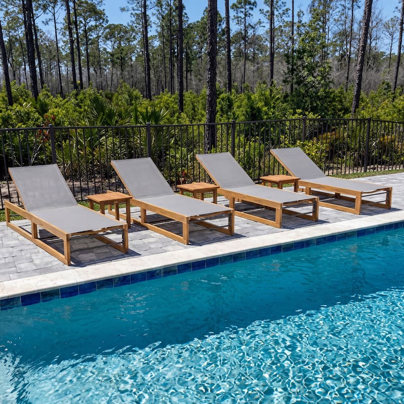 Emile Outdoor Mesh and Wood Chaise Lounge (Set of 4) by Christopher Knight Home