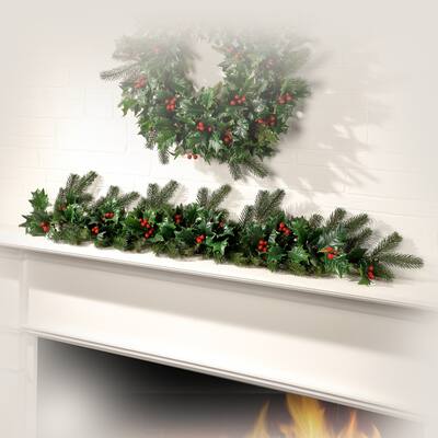 48" Natural Touch Holly Pine Garland - Green Red