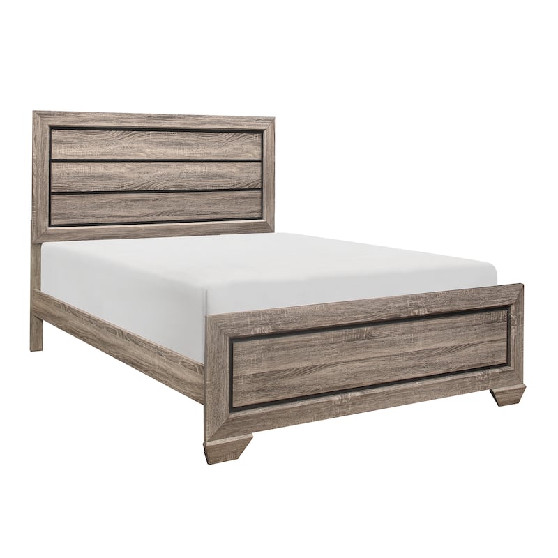 Queen Size Bed with Natural Finish, Dark Under-Paneling, and Contemporary Design
