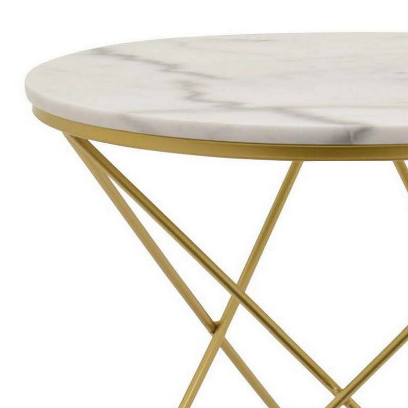 24 Inch Modern Plant Stand Side Table, Round Marble Display, Gold Metal