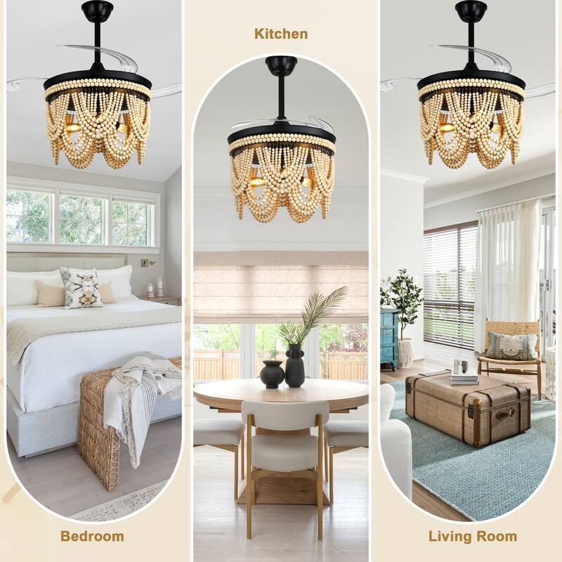 Bella Depot 42" Bohemian Retractable Ceiling Fan with Remote and Light 6-speed Reversible DC Motor