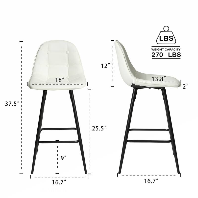 2PCS Counter Height Bar Stools With Metal Legs