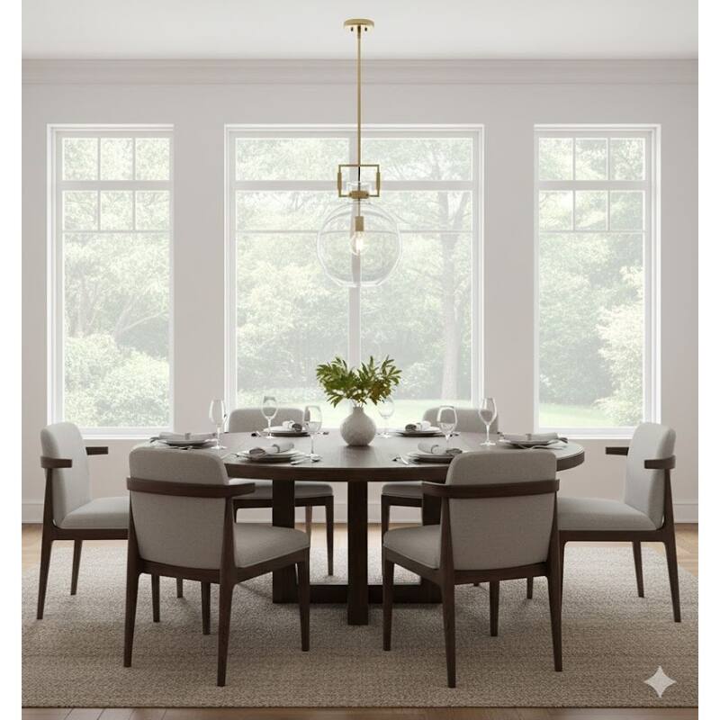 1-Light Brass Metal Frame Pendant Light with a Clear Glass Shade