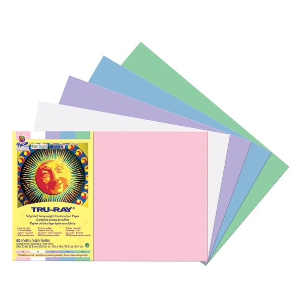 Tru-Ray Sulphite Construction Paper, 12 x 18 Inches, Pastel Colors, Pack of 50
