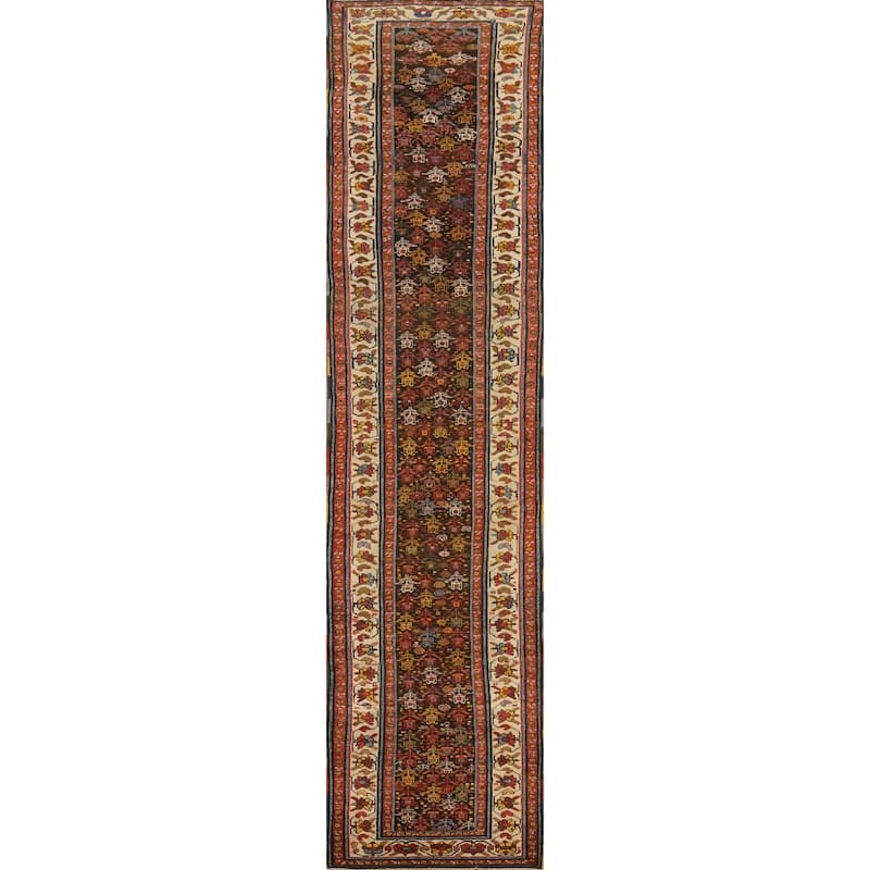 Hand Knotted Oriental 100% Wool Carpet Traditional Floral Brown Bakhtiari Runner Rug - 15' 11'' X 3' 0''