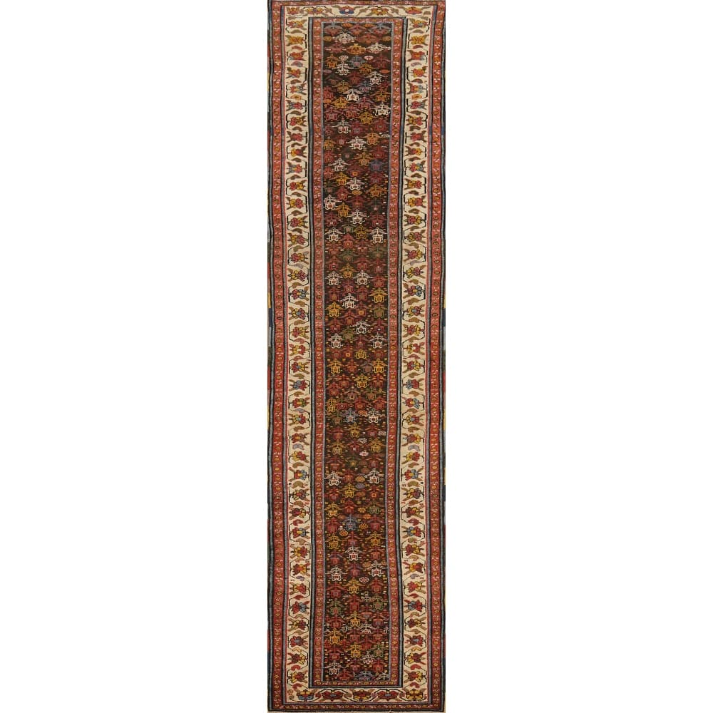 Hand Knotted Oriental 100% Wool Carpet Traditional Floral Brown Bakhtiari Runner Rug - 15' 11'' X 3' 0''
