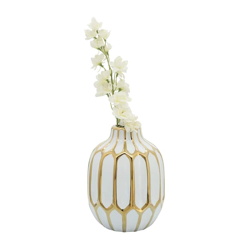 Sagebrook Home Elegant Ceramic Vase - 6" x 6" x 8" - Abstract White