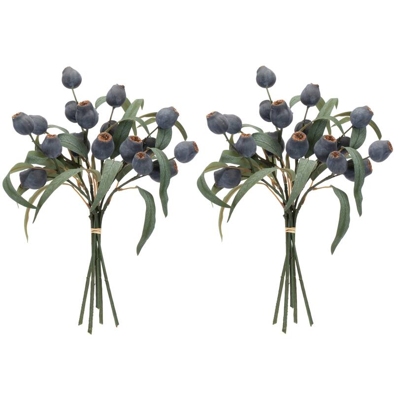Set of 2 Decorative Faux Pod Leaf Bundle Indoor-Only Greenery Stems for Rustic or Modern Arrangements - 9 x 4 x 14" (L x W x H) - Blue, Green