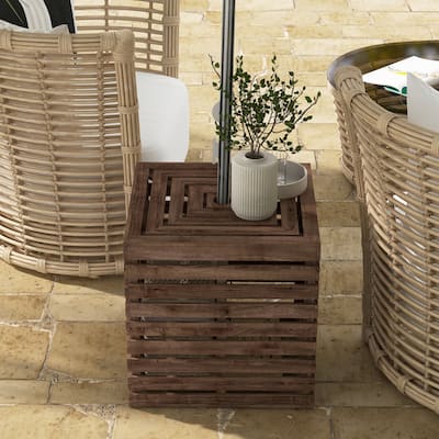 Wooden Umbrella Stand Storage Box with Coffee Table Top Fits 1.5 to 1.9 Inch Poles for Outdoor Patios