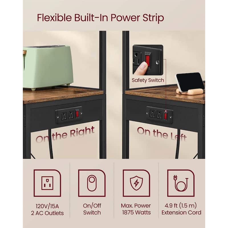 Steel Bakers Rack with Power Strip, Hooks and Adjustable Shelf - 15.7"D x 23.6"W x 55.1"H