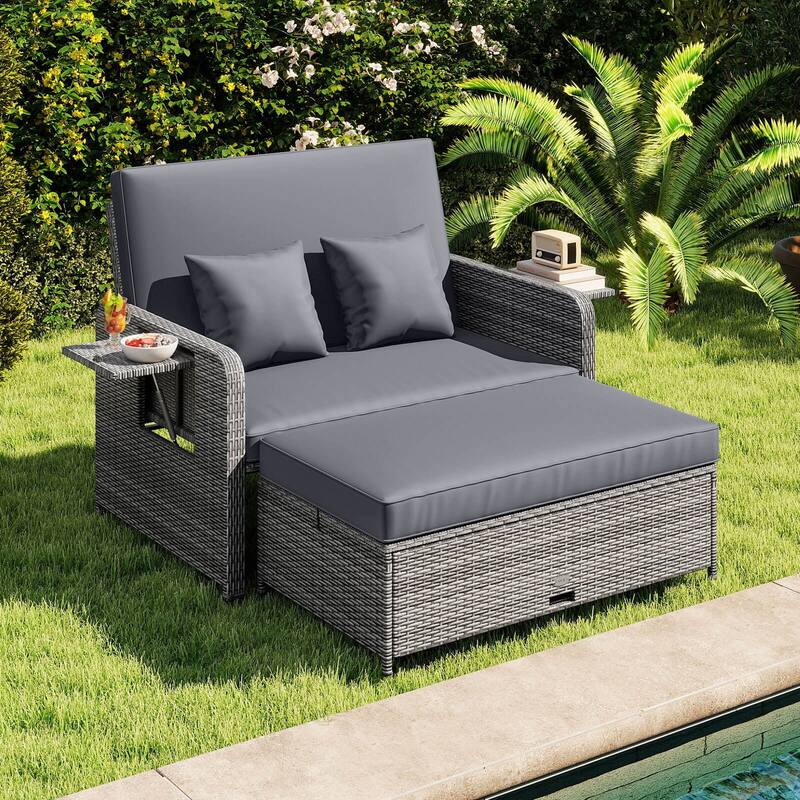 Costway Wicker Loveseat Sofa Set Patio Rattan Daybed with Ottoman & - See Details