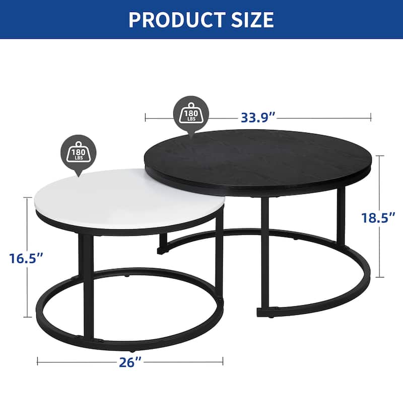 Moasis Modern Round Sofa Nesting Coffee Table Set of 2 for Living Room