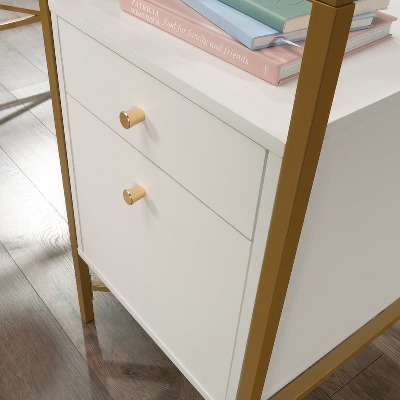 Wood L-Shaped Desk with Glass Top, White