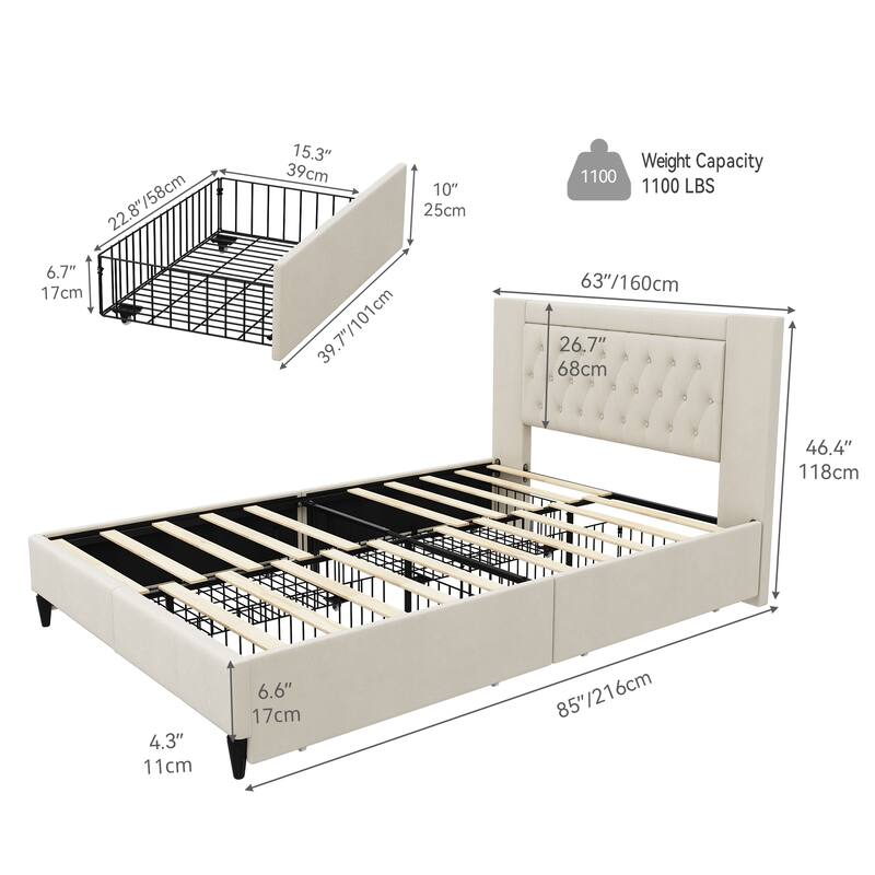 Velet Upholstered Headboard Storage Bed Frame