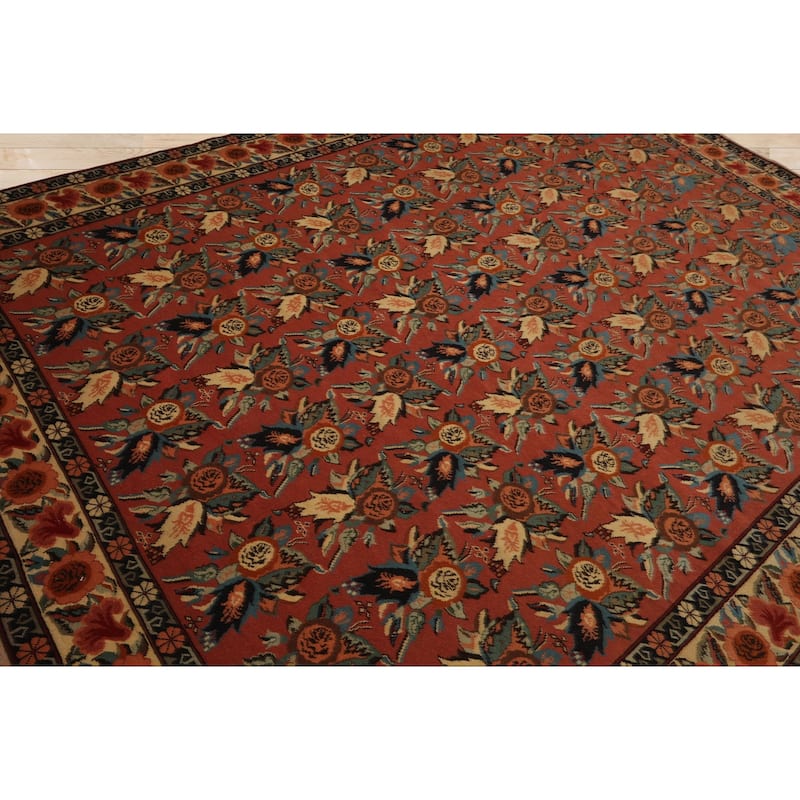 7'9''x10 Hand Knotted Wool Rose Karabagh Rare Romanian Caucasian Rug - 7' 9'' x 10'