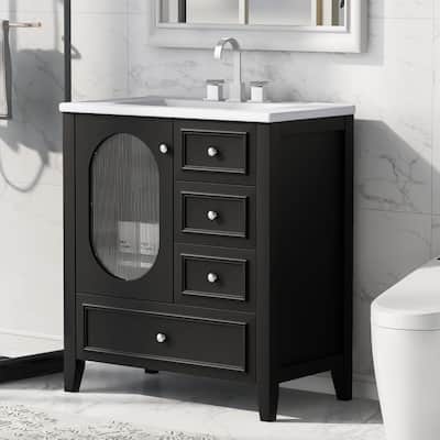 30 inch MDF Bathroom Vanity with Sink, Bathroom Vanity Cabinet with Three Drawers and Door