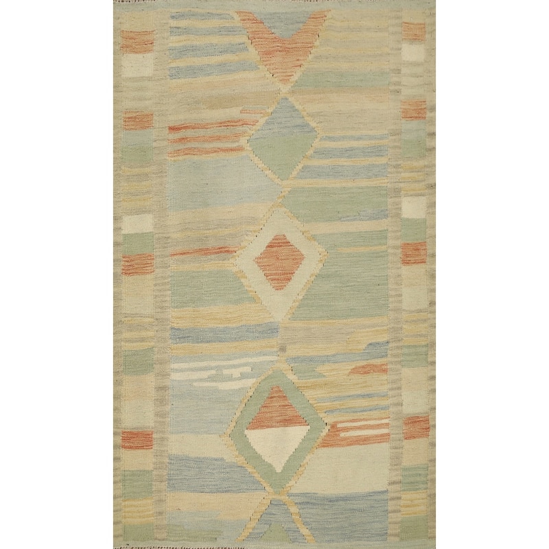 Hand Woven Oriental 100% Wool Carpet Southwestern Tribal Multi-Colored Kilim Area Rug - 4' 8'' X 3' 3''