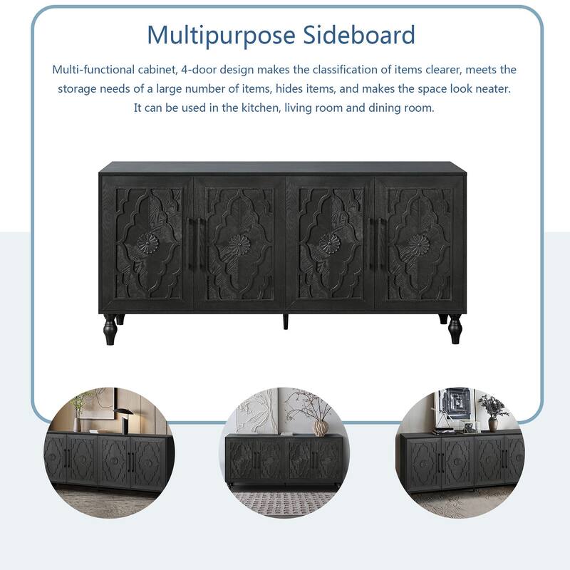 63 in Carved Flower Door Large Storage Cabinet