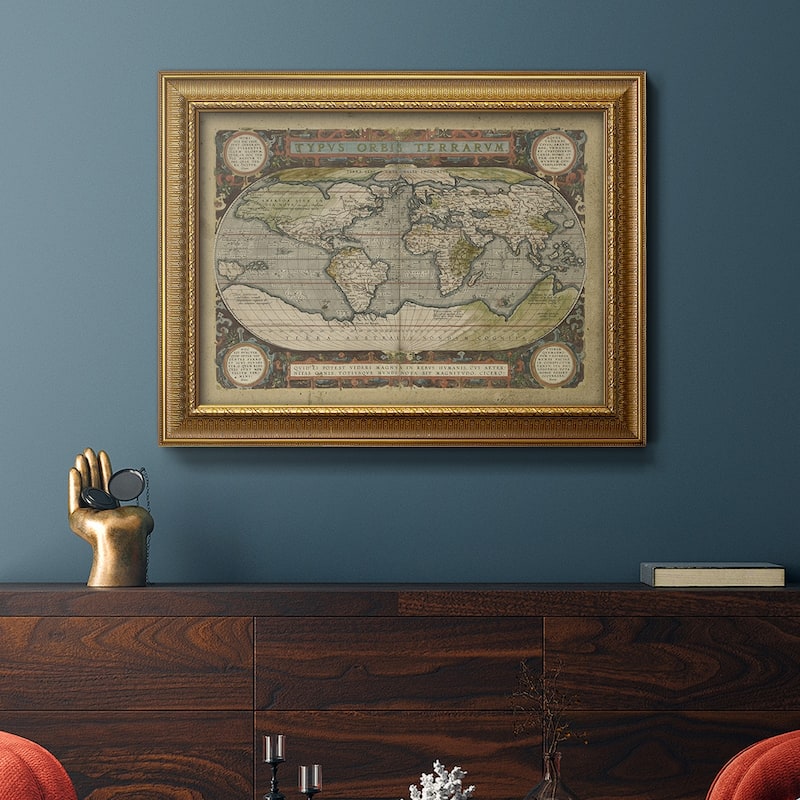 Embellished Antique World Map Premium Framed Canvas- Ready to Hang