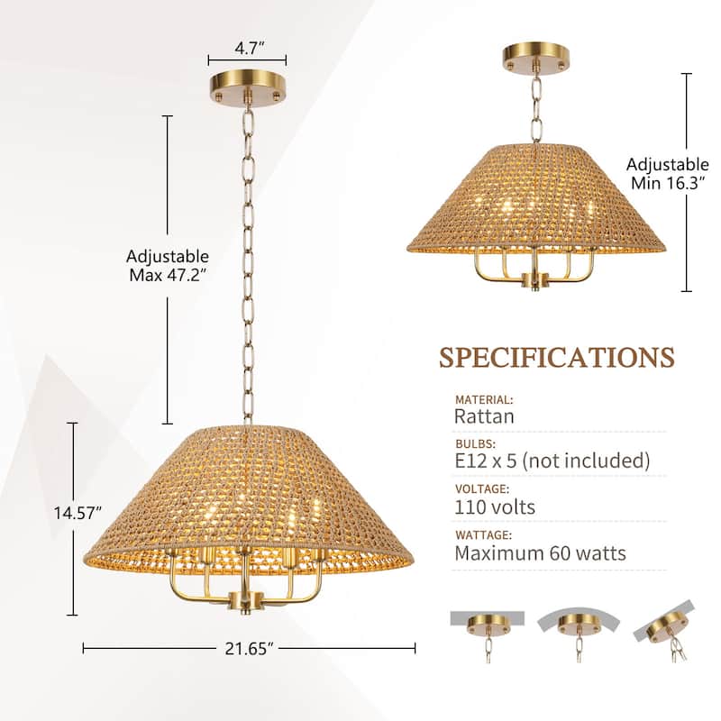 4/5-Light Dimmable Bohemian Hand Woven Drum Chandelier