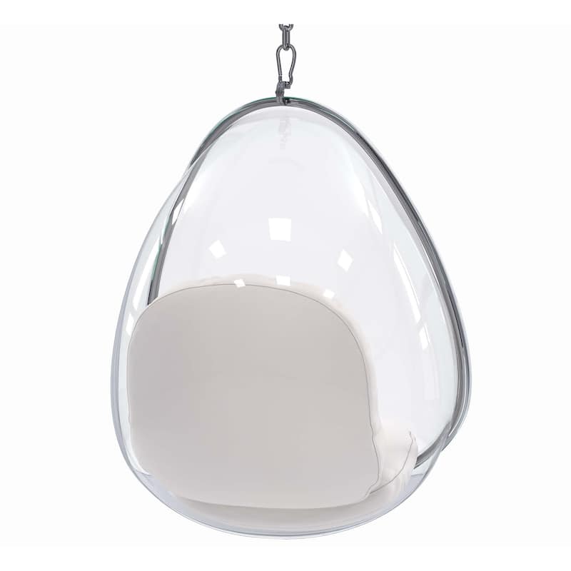 HomeRoots 47" White and Silver Acrylic and Faux Leather Oval Balloon Chair - 27.4' X '44' X '22.8
