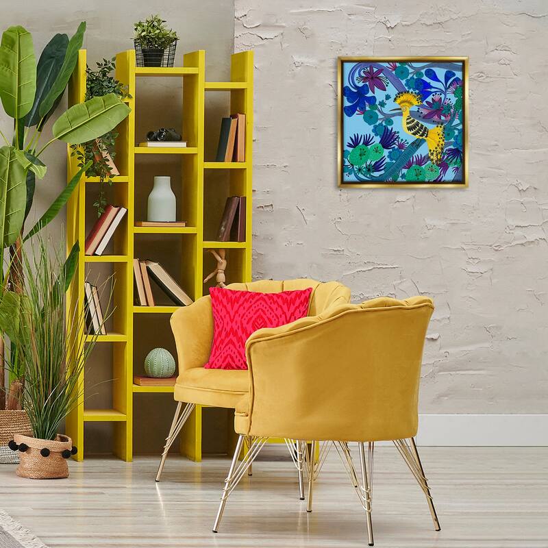 Stupell Whimsical Yellow Bird & Flowers Framed Floater Canvas Wall Art Design By Kay Widdowson