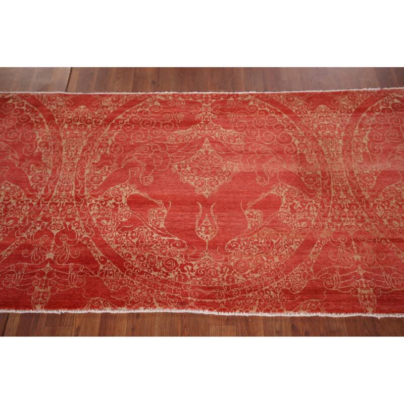 Contemporary Oriental Runner Rug Handmade Wool Carpet - 3'1"x 10'2"