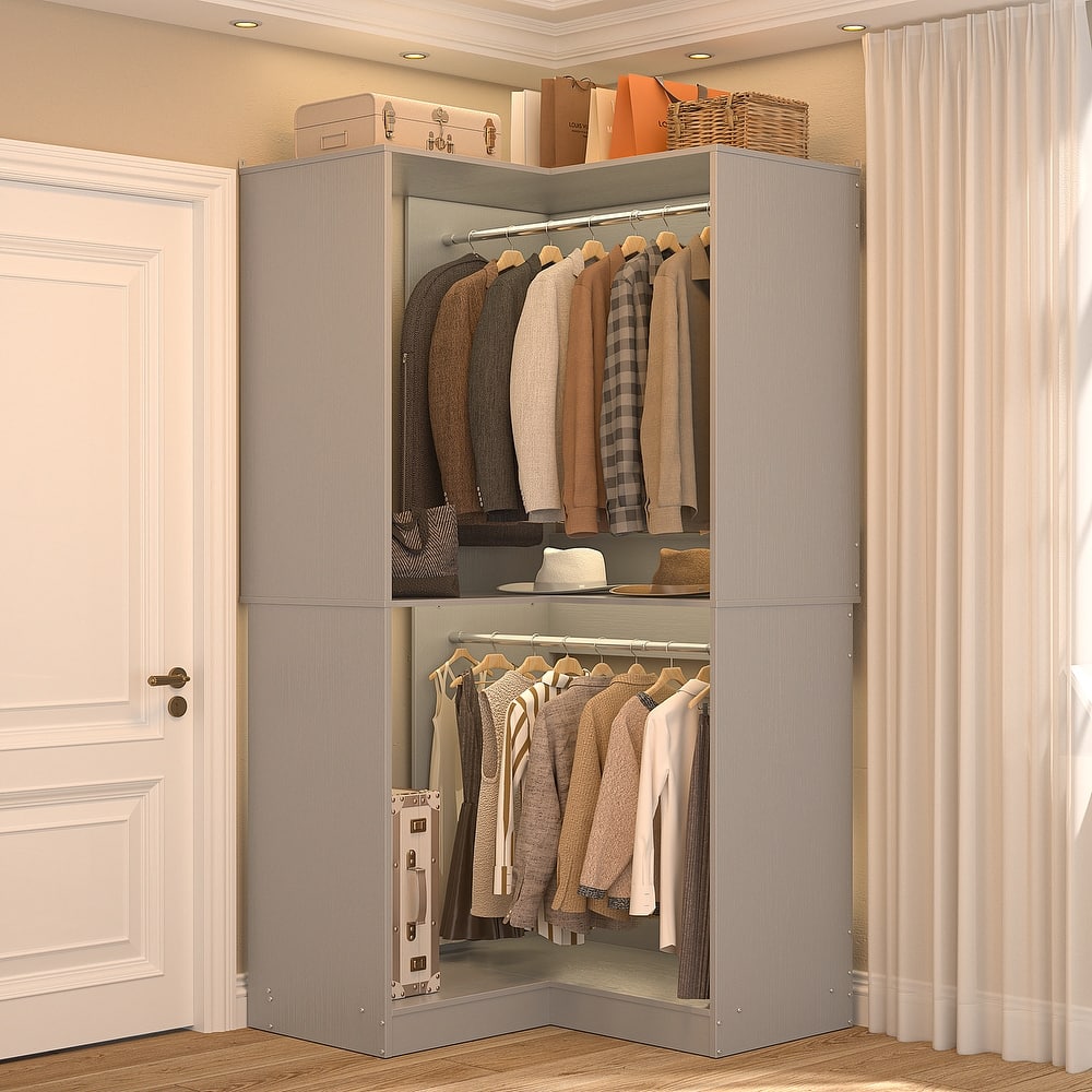 Navada Corner Closet Organizer with Hanging Rods, Space-saving Closet System for Walk-in Closet