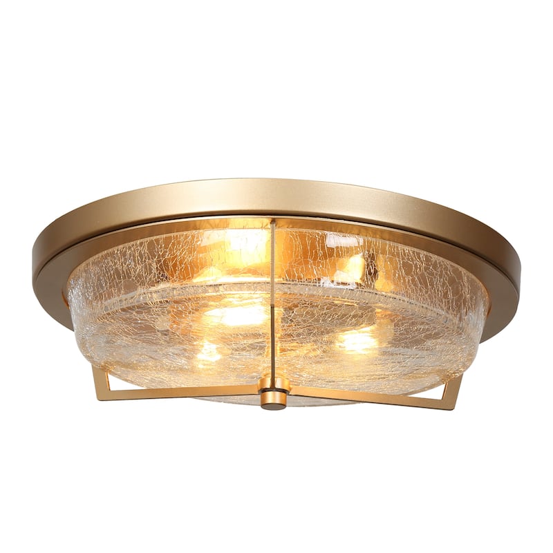 Modern Glam Flush Mount Light Textured Cracked Glass LED 3-light for Bedroom - D15" x H 5"