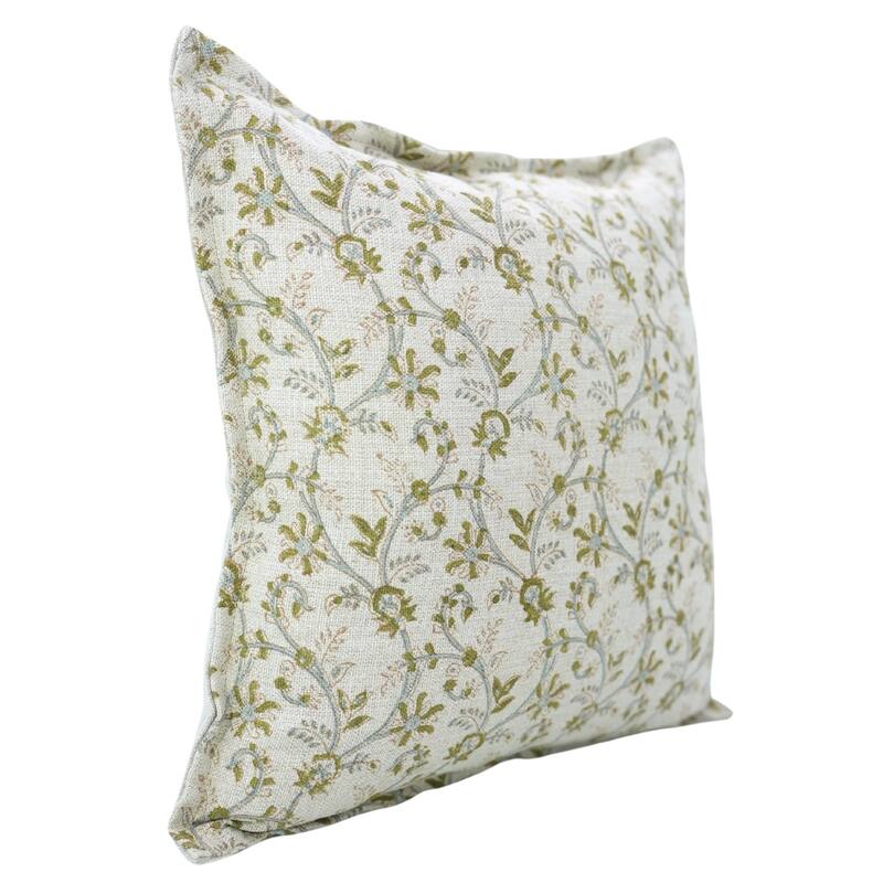 Fabdivine Handmade Block Print Cushion Cover Throw Home Décor Double Oxford Edges Pillow Case - Pillow Covers - Varansi- Light Green - 26" x 26"