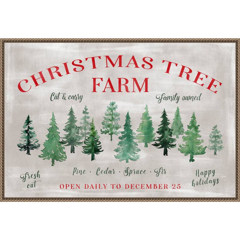 Christmas tree farm sign by Rosana Laiz Blursbyai Framed Canvas Wall Art Print